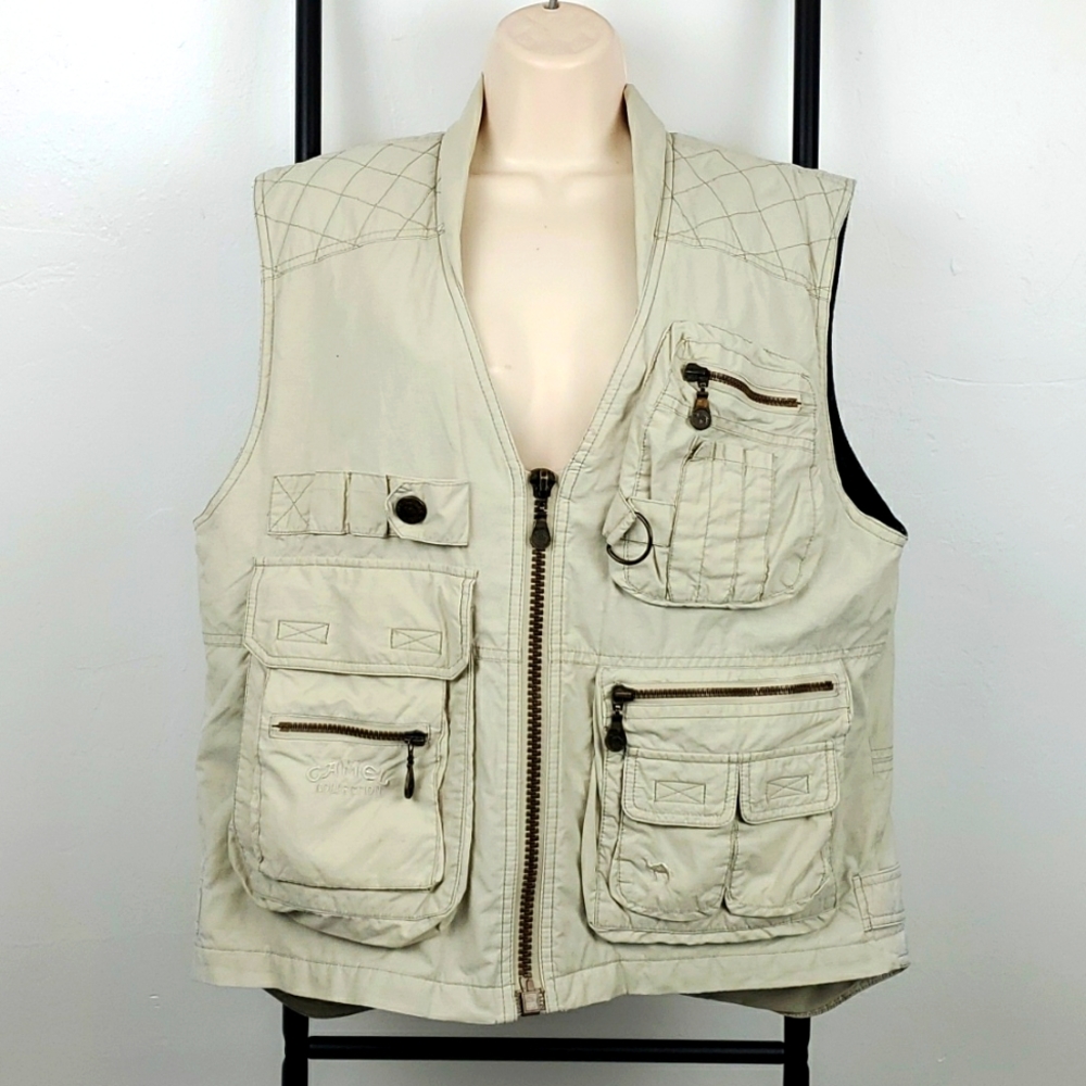 Vintage Camel Collection Cafari Photography vest logo embroidered lining size 48